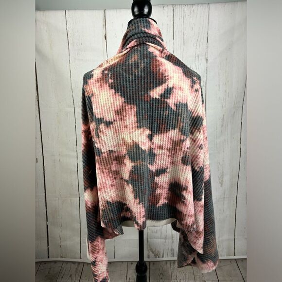 Pink Rust Gray Tie Dye Wrap Warmer Scarf Ribbed Raw Edge - Picture 4 of 8